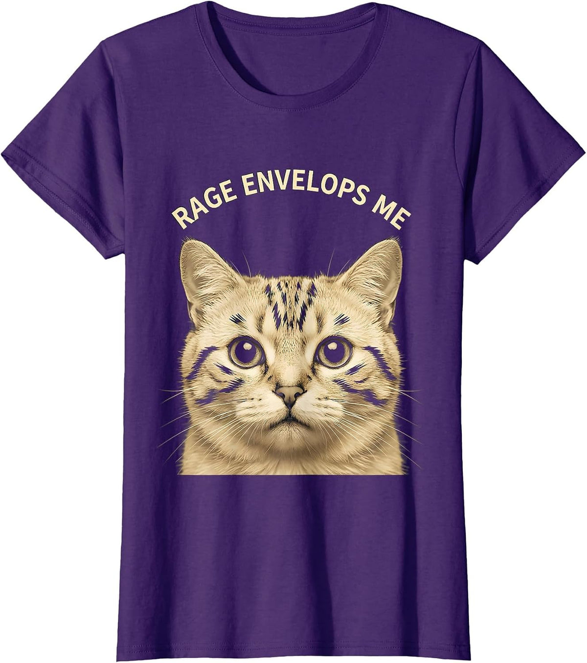 Women's Rage Envelops Me Funny Cat Meme Silly Staring Cat Lover T-Shirt - Purple