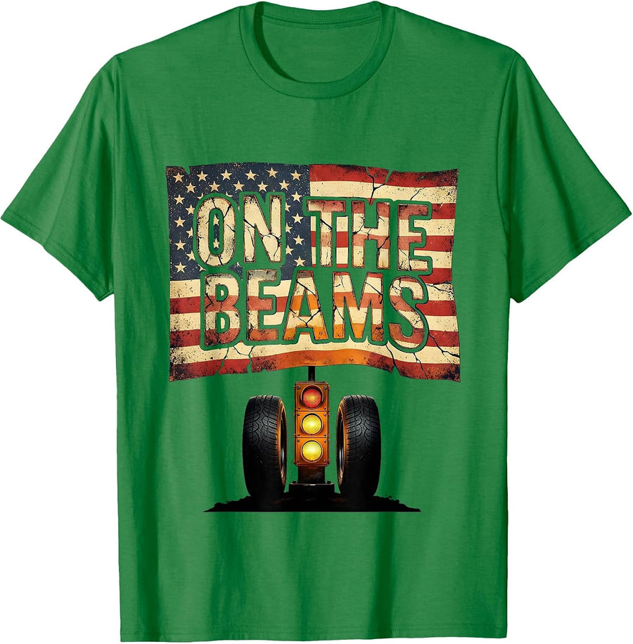 Men's On The Beams Distressed Racing Flag RC Car Drag Racing T-Shirt - Kelly Green