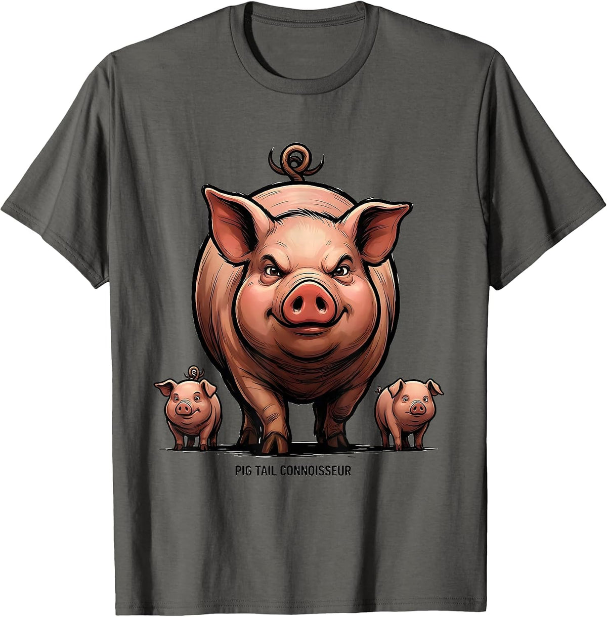 Pig Tail Connoisseur Funny Pig Lover Pet Pig Humor T-Shirt - Asphalt Grey