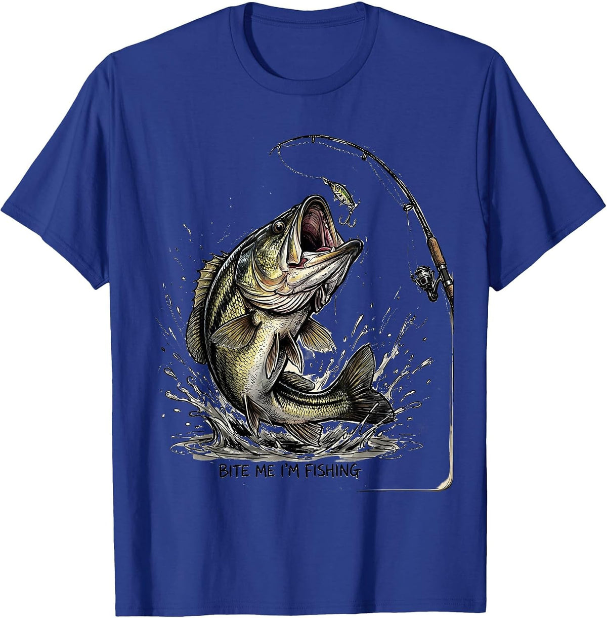 Men's Bite Me I'm Fishing Funny Angler Design T-Shirt - Royal Blue