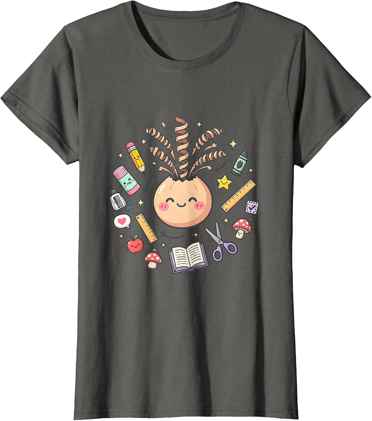 Women's Kindergarten Teacher Pencil Sharpener Art T-Shirt - Asphalt Grey