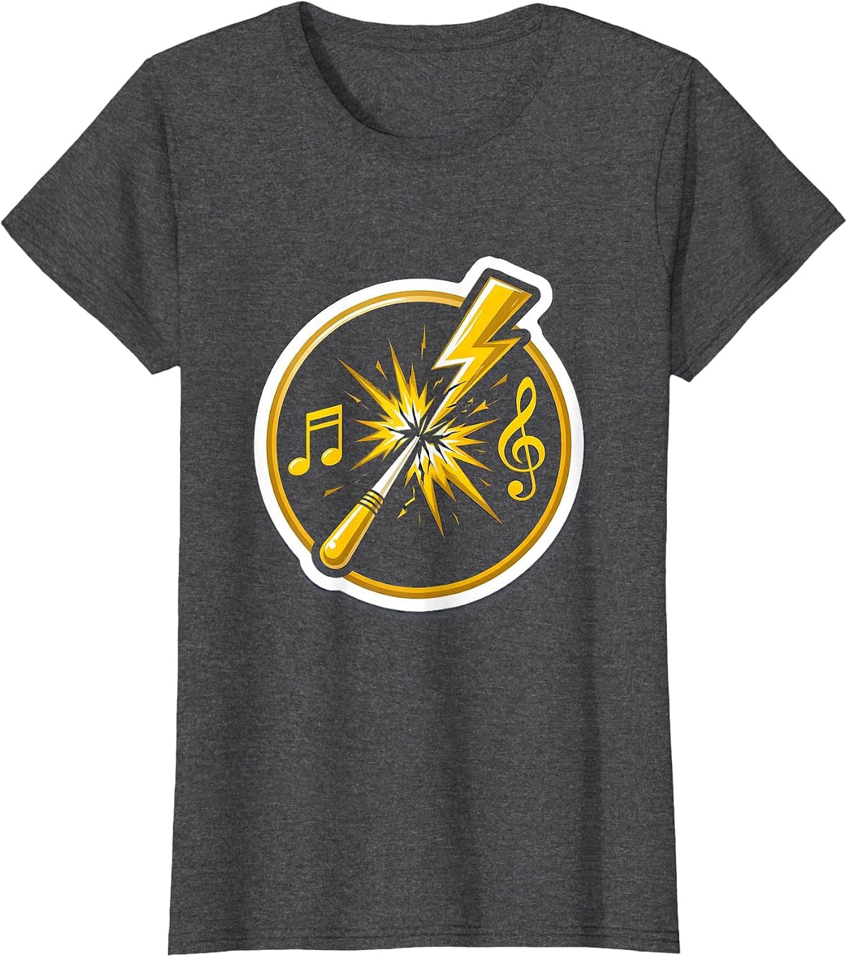 Women's Music Teacher Conductor Baton Lightning Bolt Graphic T-Shirt - Dark Heather Grey