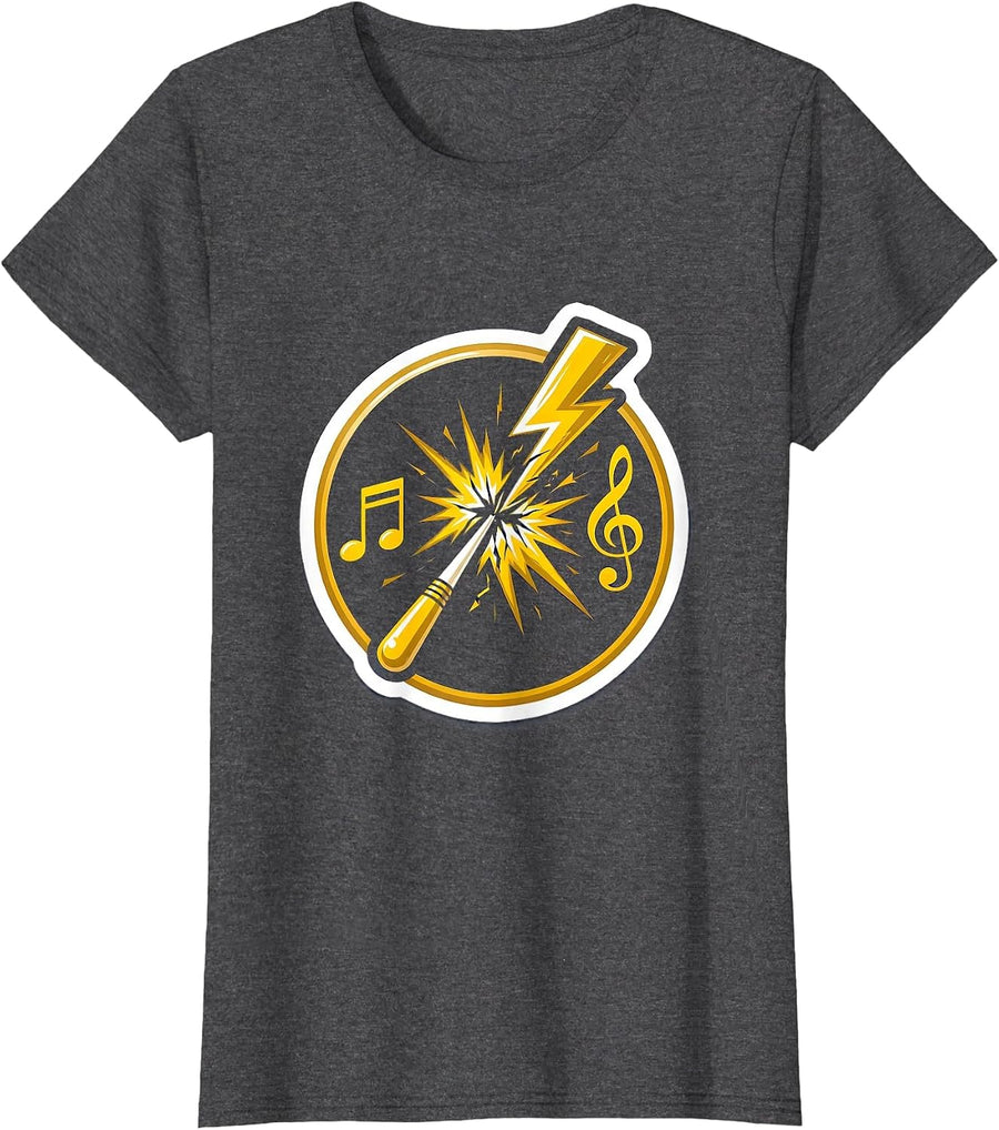 Women's Music Teacher Conductor Baton Lightning Bolt Graphic T-Shirt - Dark Heather Grey