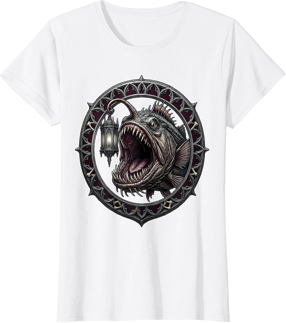 Women's Deep Sea Anglerfish Pirate Darkness Lantern Design T-Shirt - White