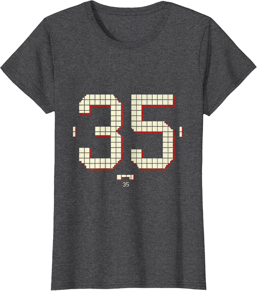 Women's 35 Pixel Art Meme Humor Novelty Number Graphic T-Shirt - Dark Heather Grey