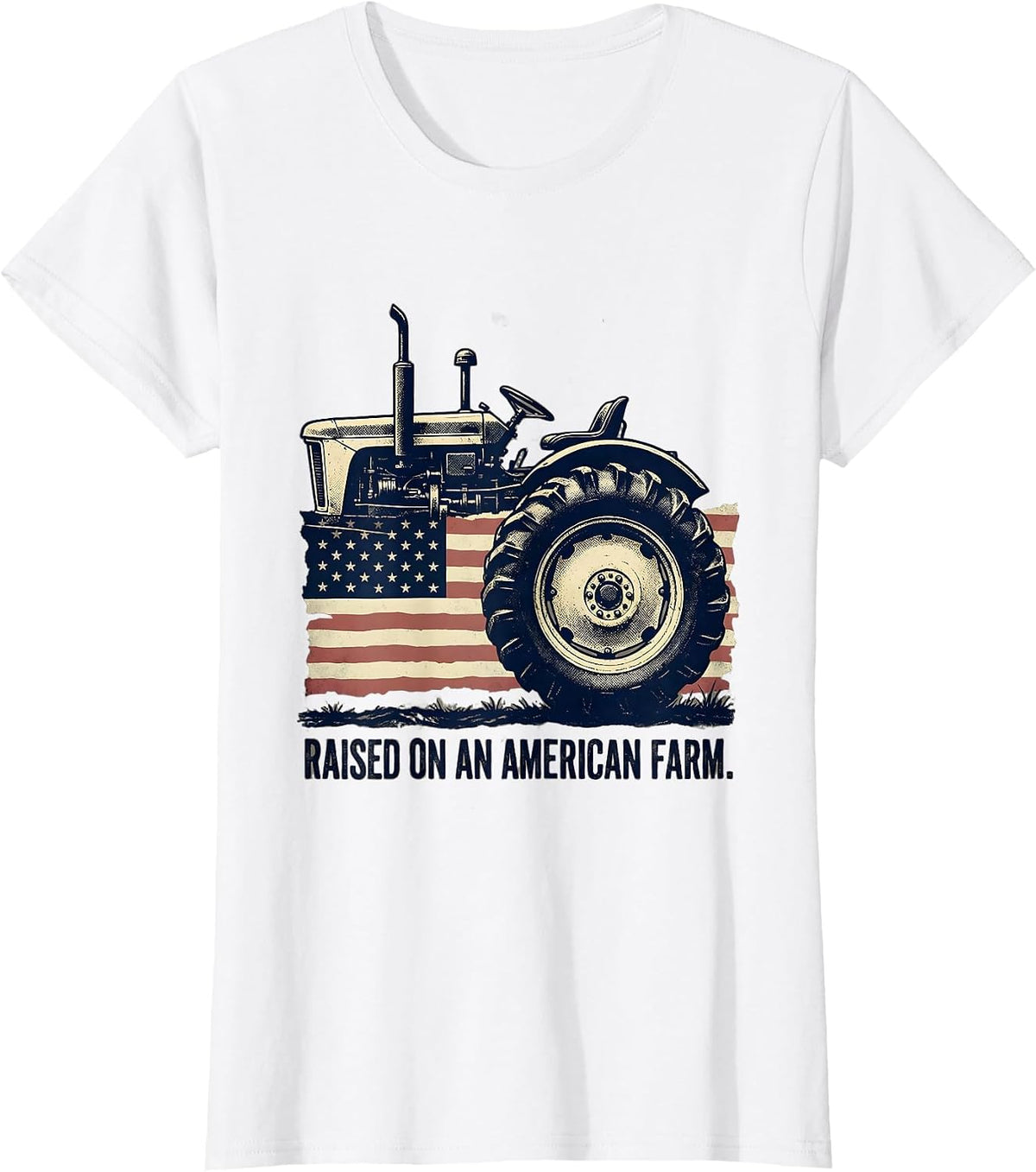 Women's Raised On An American Farm Distressed Farmer Patriotic Farm T-Shirt - White