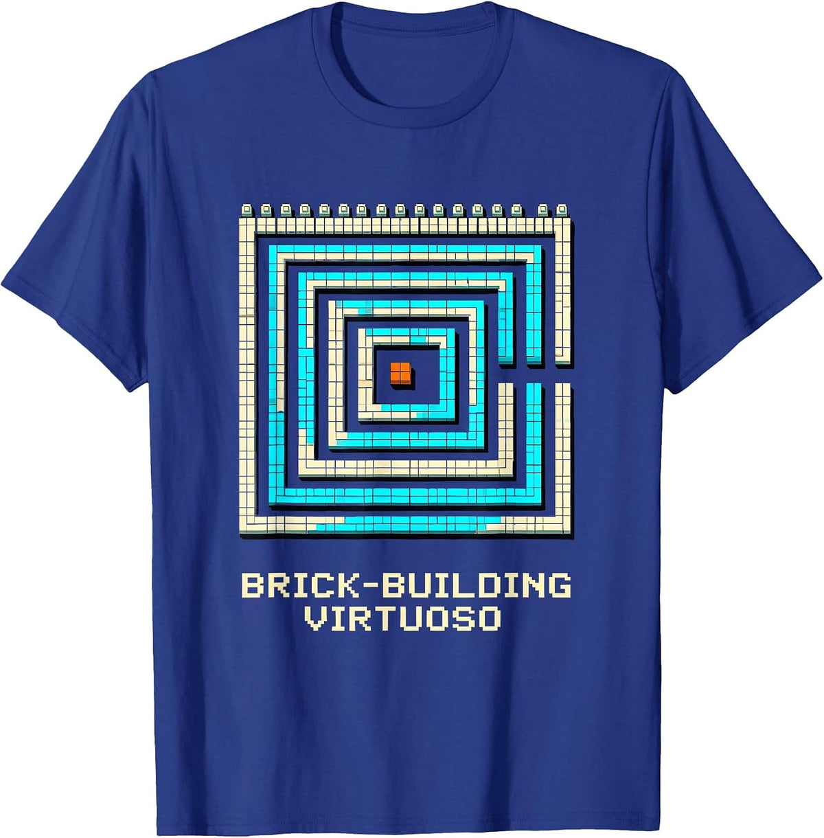 Men's Brick-Building Virtuoso Pixel Art Master Builder Brick Toy T-Shirt - Royal Blue