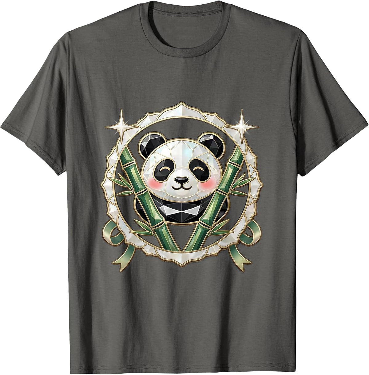 Sleepy Kawaii Panda Hugging Bamboo Stalk T-Shirt - Asphalt Grey