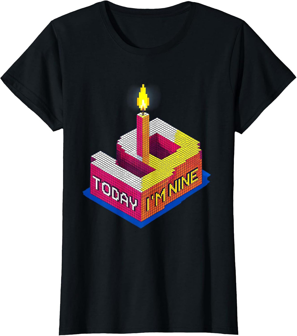 Today I'm Nine Cute Pixel Art Birthday Kid Matching Party T-Shirt - Black