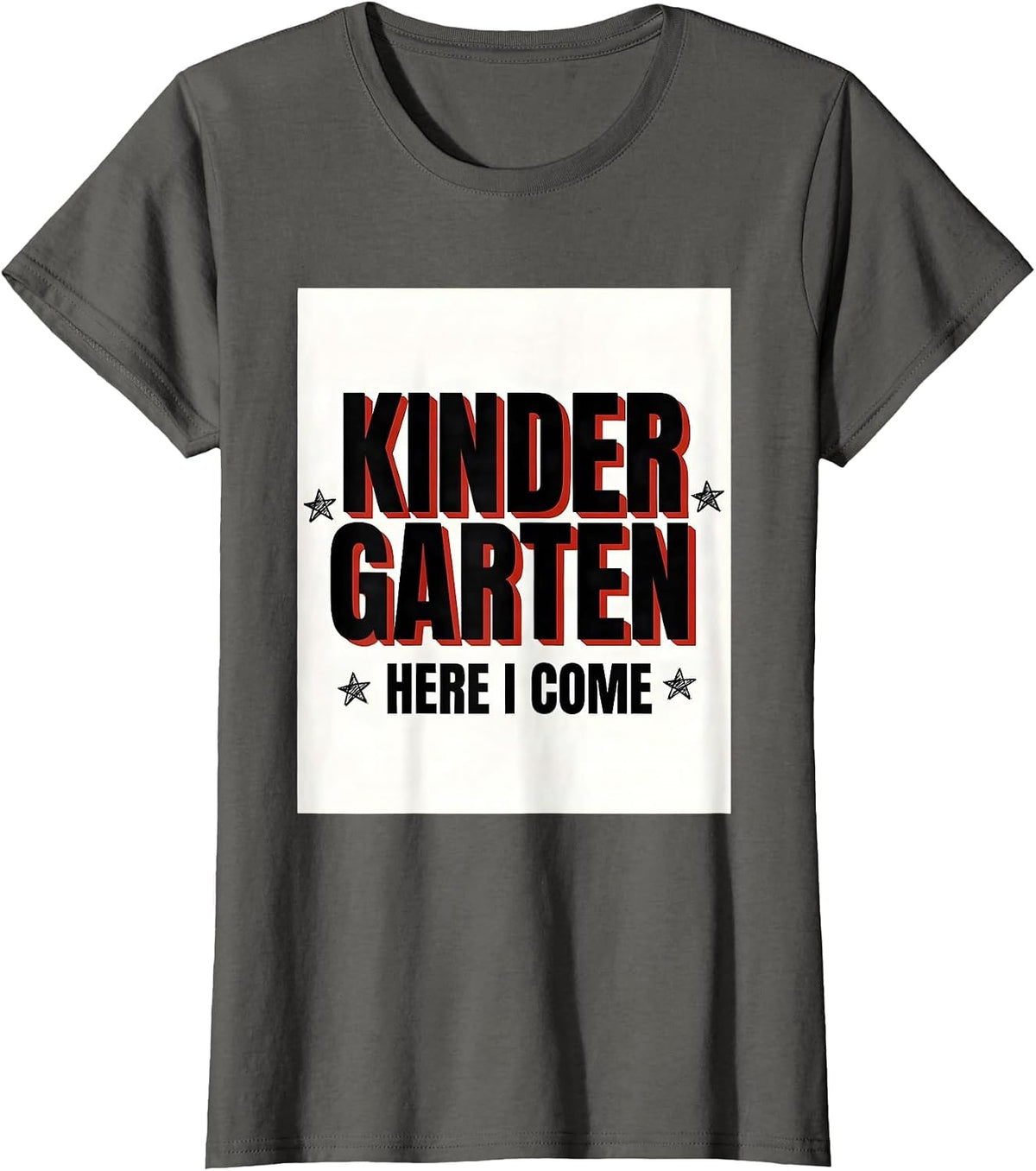 Women's Kindergarten Here I Come Cute Camp Kindergarten Teacher Back T-Shirt - Asphalt Grey