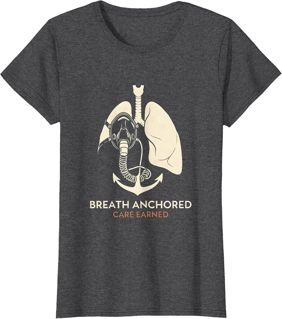 Women's Breath Anchored Care Earned Respiratory Therapist RT Care T-Shirt - Dark Heather Grey