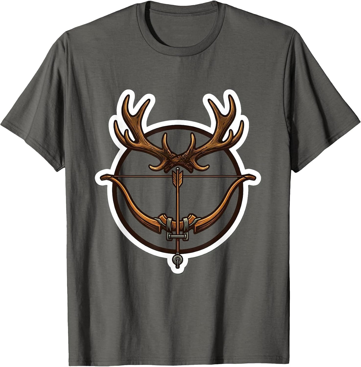Compound Bow on Rustic Antler Mount Graphic T-Shirt - Asphalt Grey