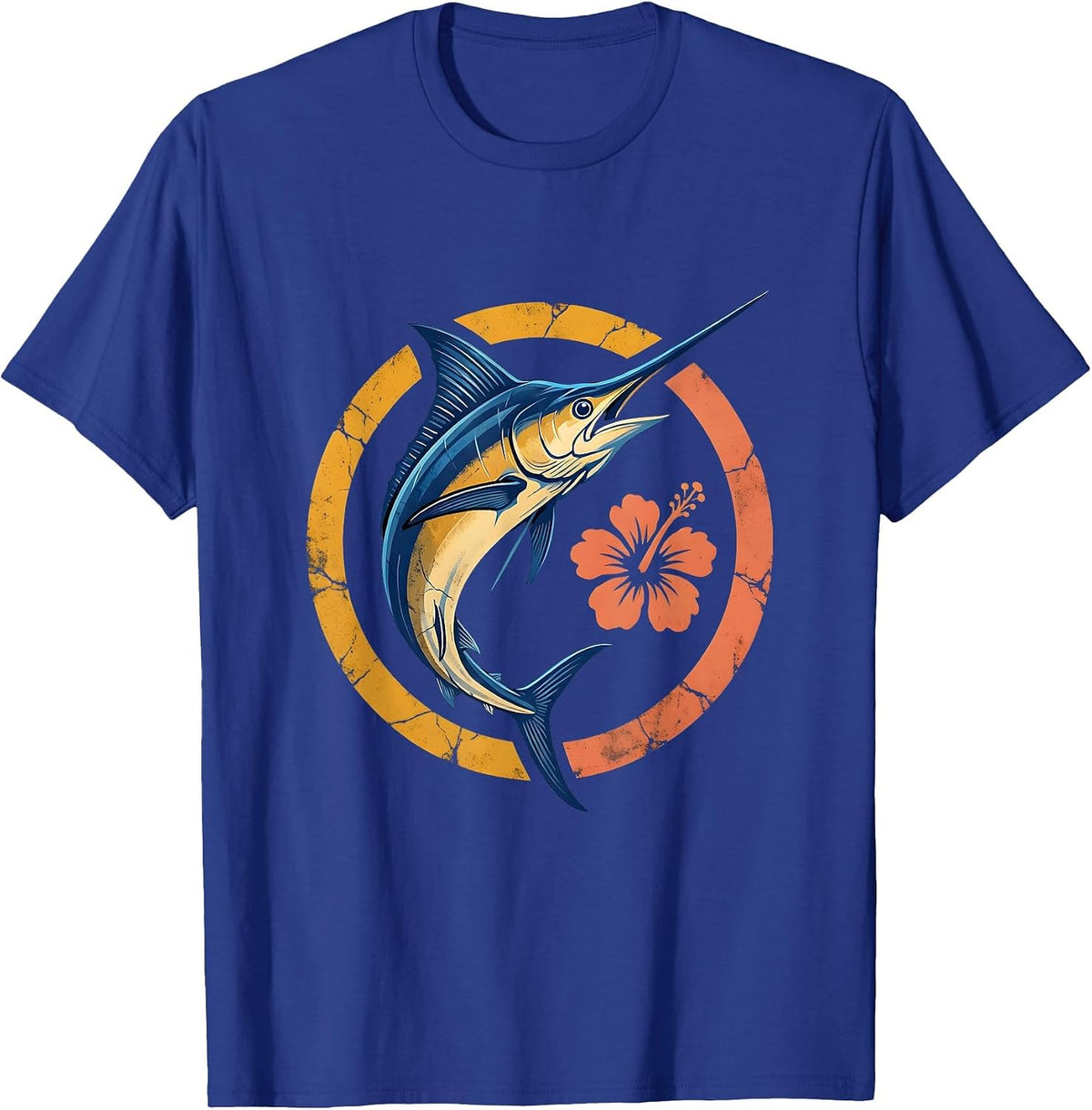 Jamaica Blue Marlin Leaping Ocean Waves Graphic T-Shirt - Royal Blue