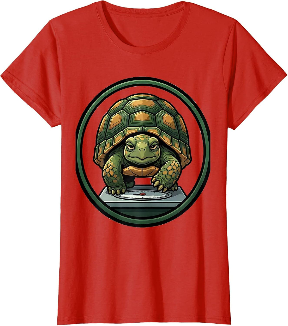 Women's Sealed Tortoise Badge Cartoon Turtle Lover Humor T-Shirt - Red