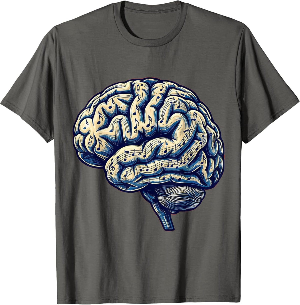 Men's Music Teacher Brain Made of Musical Notes Graphic T-Shirt - Asphalt Grey
