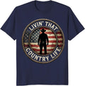 Livin' That Country Life Rustic Design T-Shirt - Navy Blue