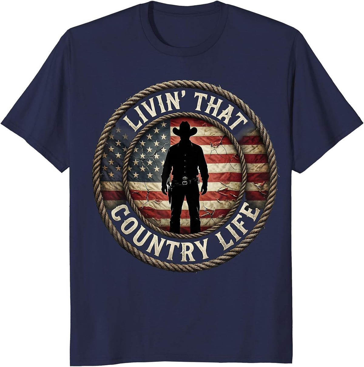 Livin' That Country Life Rustic Design T-Shirt - Navy Blue
