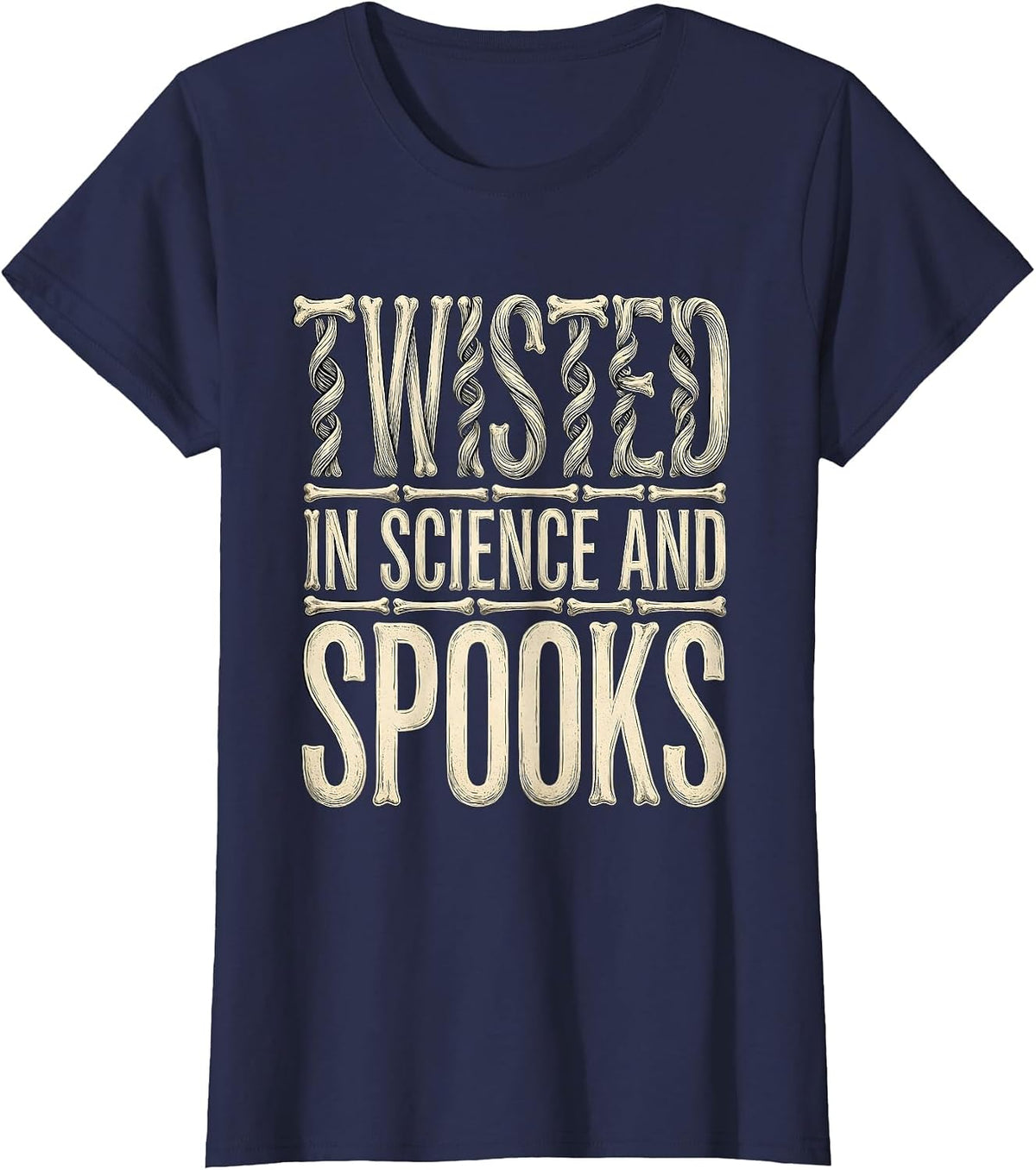 Women's Halloween Teacher DNA Candy Corn Bones Design T-Shirt - Navy Blue