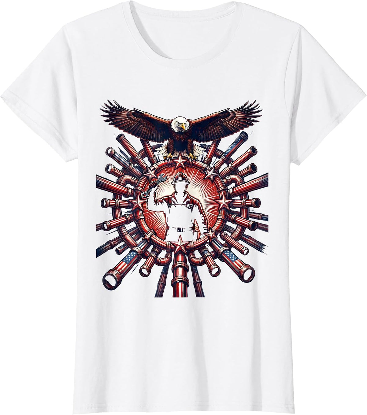 Women's Pipefitter Tangled Pipes Blue Collar Graphic T-Shirt - White