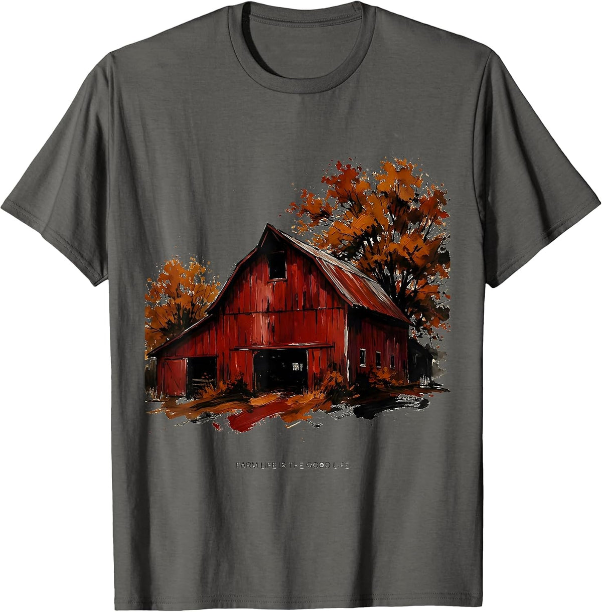 Men's Farm Life Is The Good Life Fall Barn Design T-Shirt - Asphalt Grey