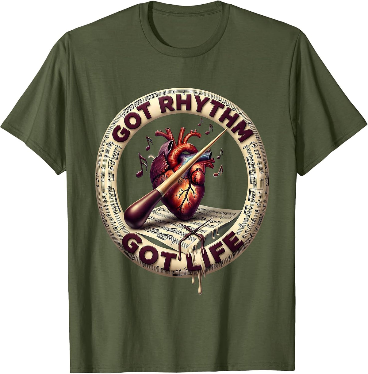 Got Rhythm Got Life Music Teacher Design T-Shirt - Olive Green