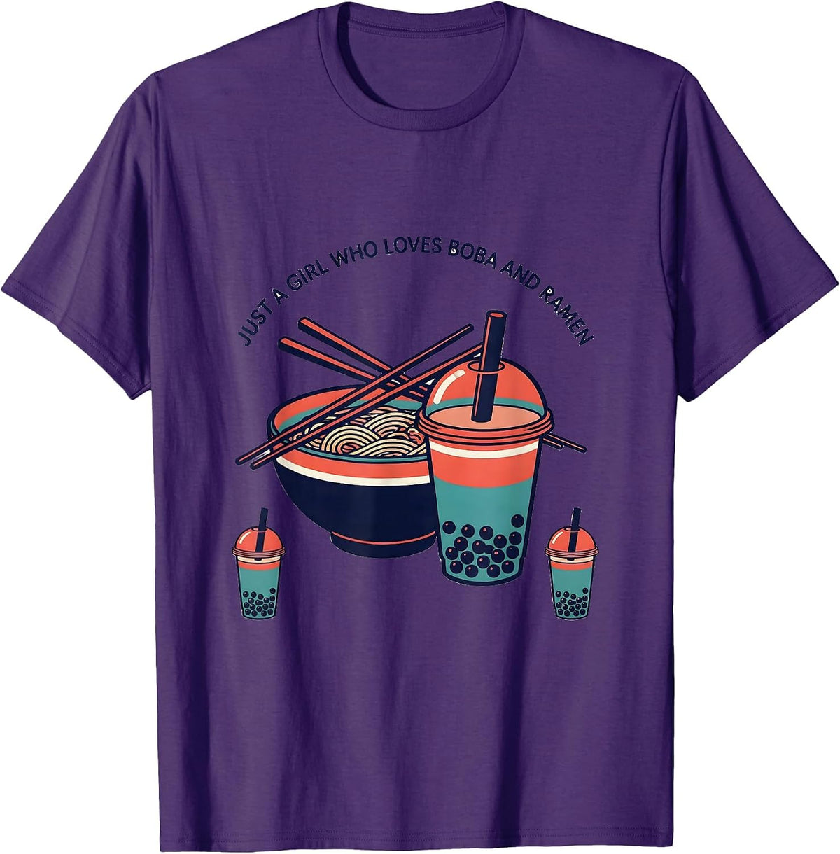 Men's Just A Girl Who Loves Boba And Ramen Cute Kawaii Food Lover T-Shirt - Purple