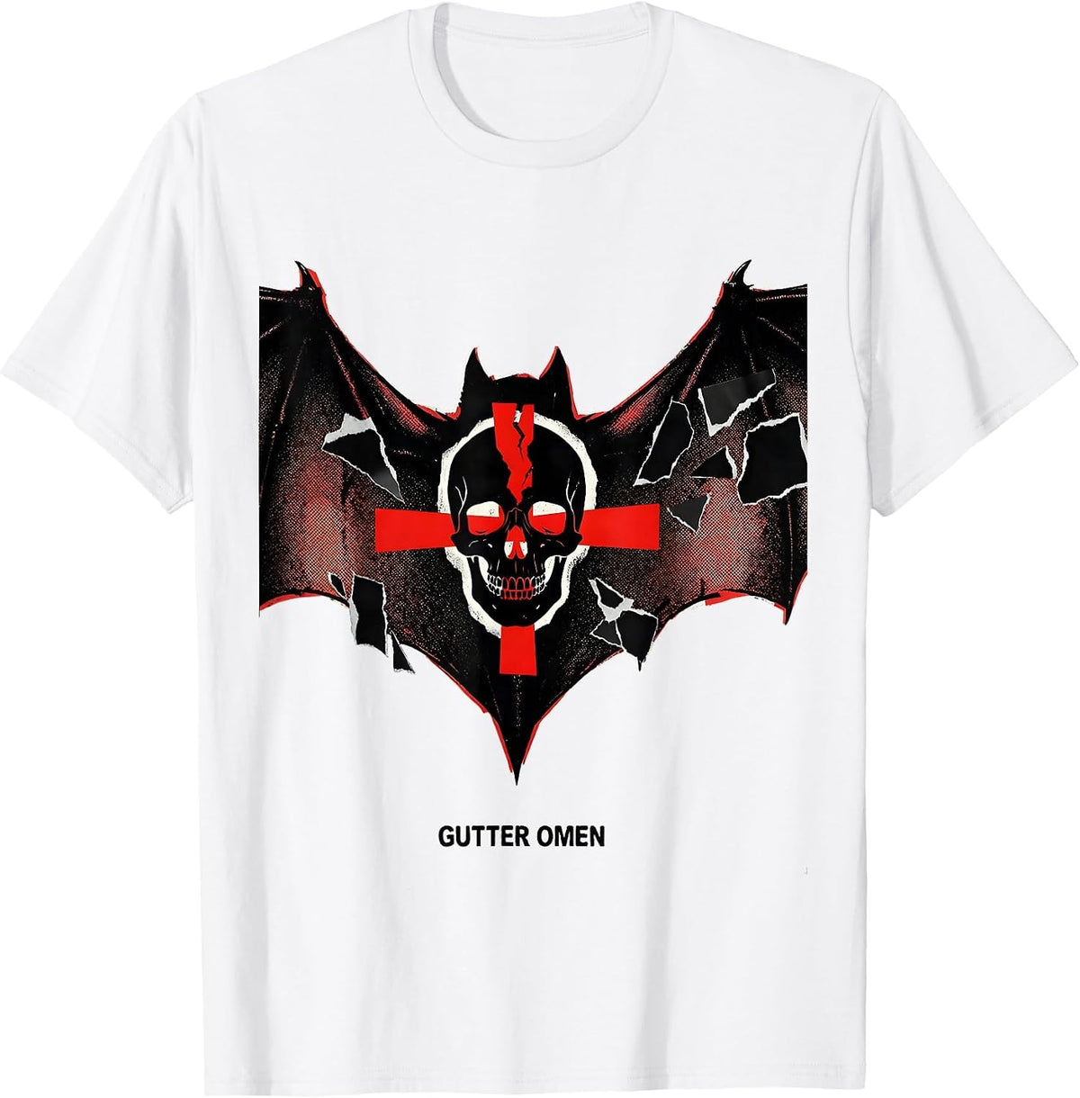 Men's Gutter Omen Punk Metal Y2K Goth Emo Skull Streetwear T-Shirt - White