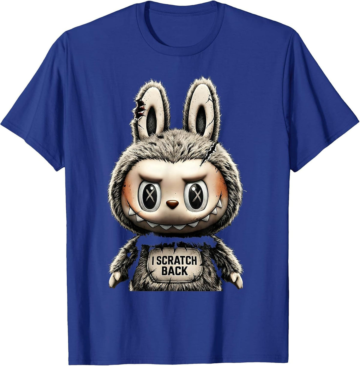 I Scratch Back Distressed Creepy Cute Goth Bunny Horror T-Shirt - Royal Blue