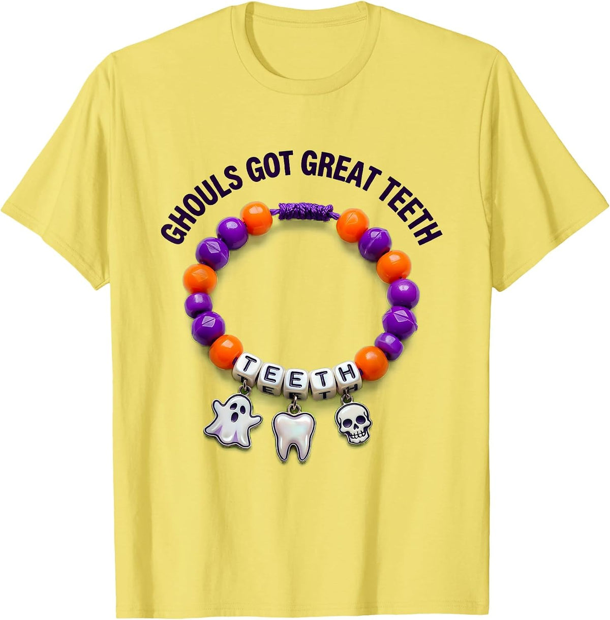 Men's Ghouls Got Great Teeth Halloween Dental Design T-Shirt - Lemon Yellow