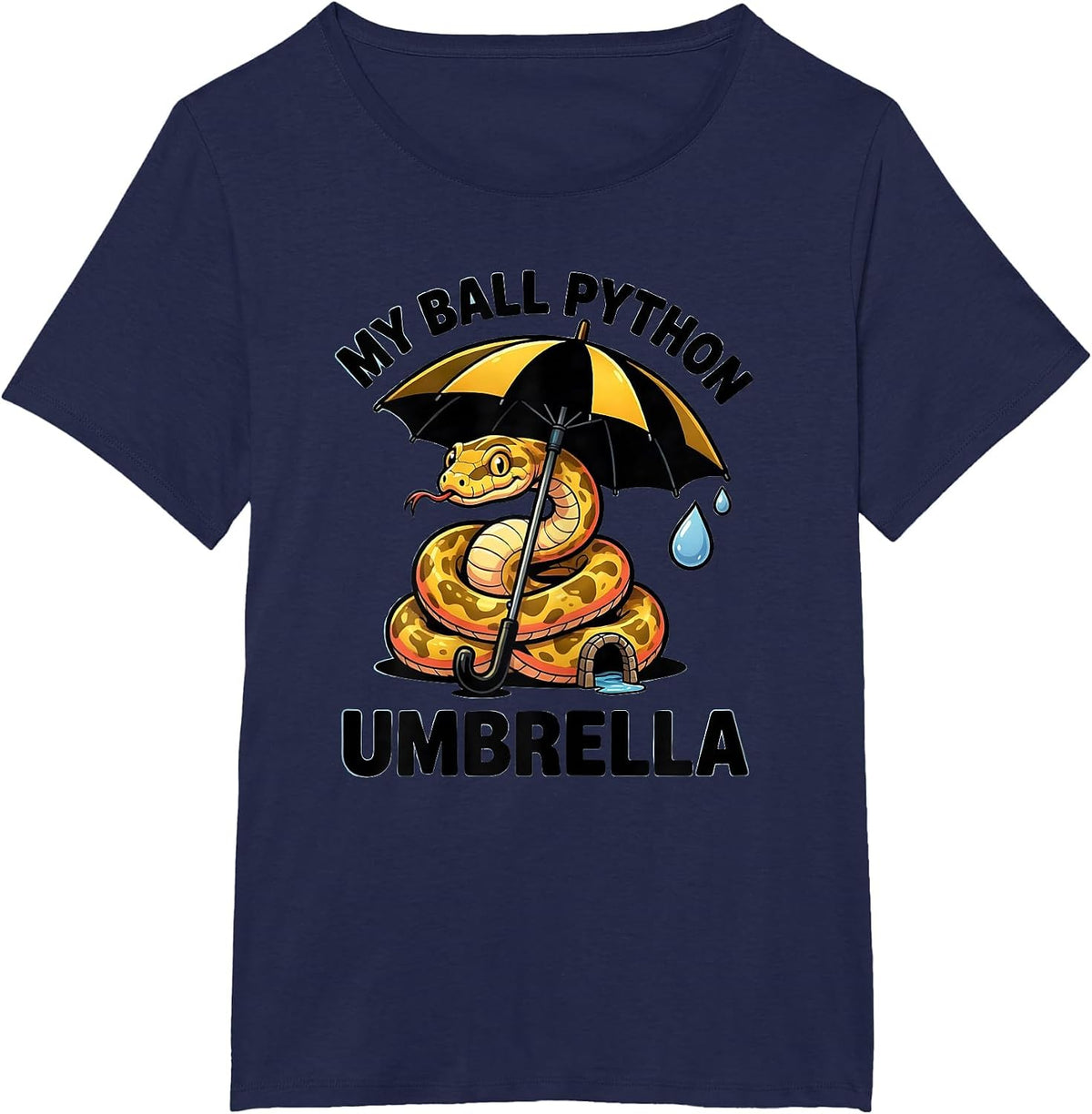 Women's My Ball Python Umbrella Funny Reptile Lover Snake Humor T-Shirt - Navy Blue