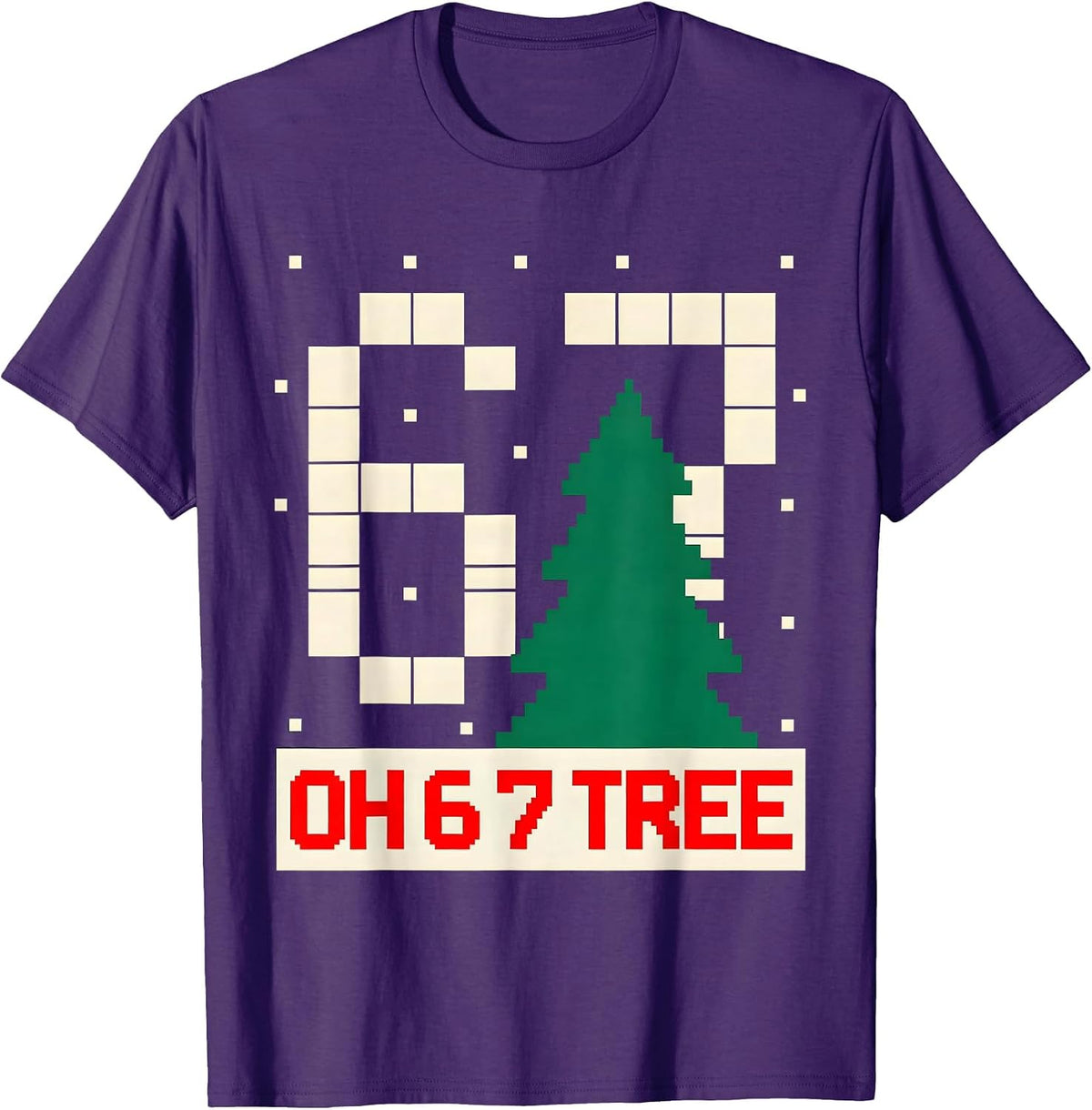 Oh 6 7 Tree Pixel Art Christmas Gen Alpha Meme Humor T-Shirt - Purple