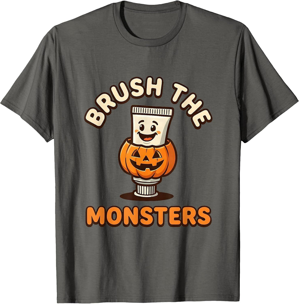 Brush the Monsters Dental Halloween Dentist Costume Pun T-Shirt - Asphalt Grey