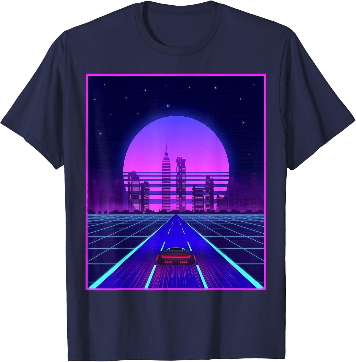 Vaporwave Synthwave Retro Car Outrun Aesthetic Clothes T-Shirt - Navy Blue