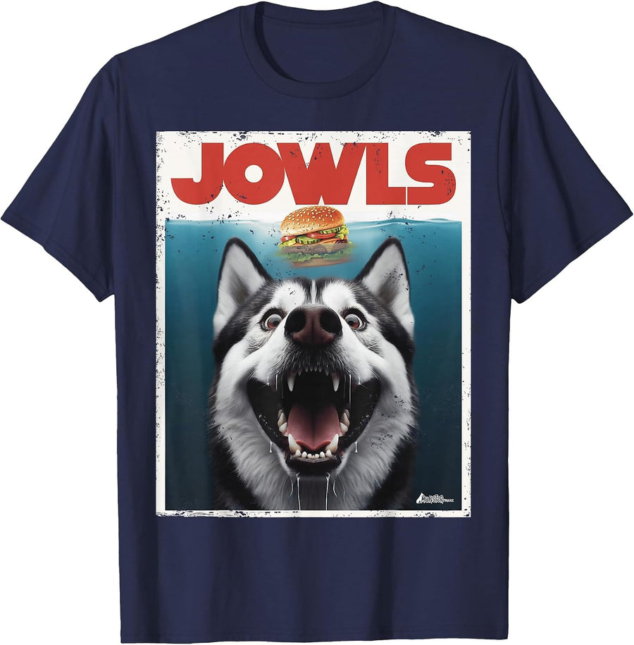 Funny Siberian Husky Jowls, Sled Dog Mom Top Alaskan Dog Dad T-Shirt - Navy Blue