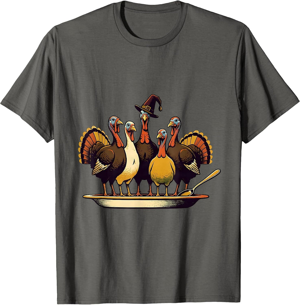 Men's Turkey Row Screenprint Funny Family Thanksgiving T-Shirt - Asphalt Grey