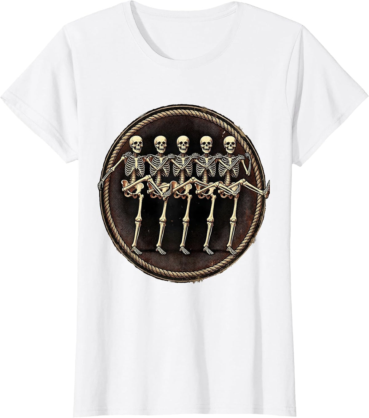 Dancing Skeletons Chorus Line Kick Graphic T-Shirt - White