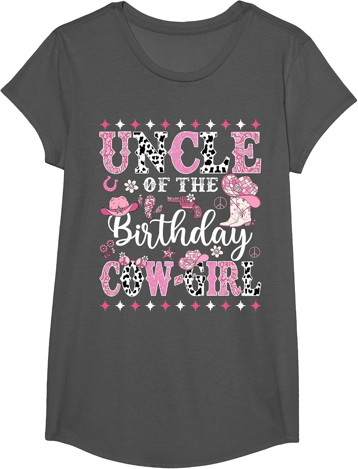Uncle of The Birthday Cowgirl Rodeo Cowgirl Birthday T-Shirt - Girls Asphalt Grey