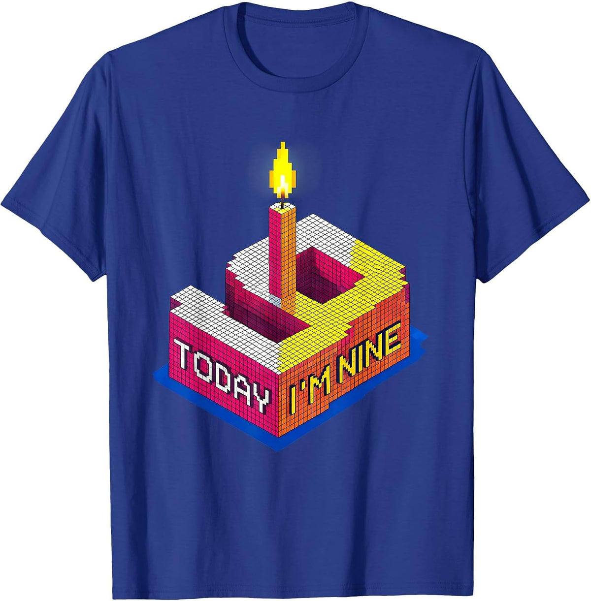 Today I'm Nine Cute Pixel Art Birthday Kid Matching Party T-Shirt - Royal Blue