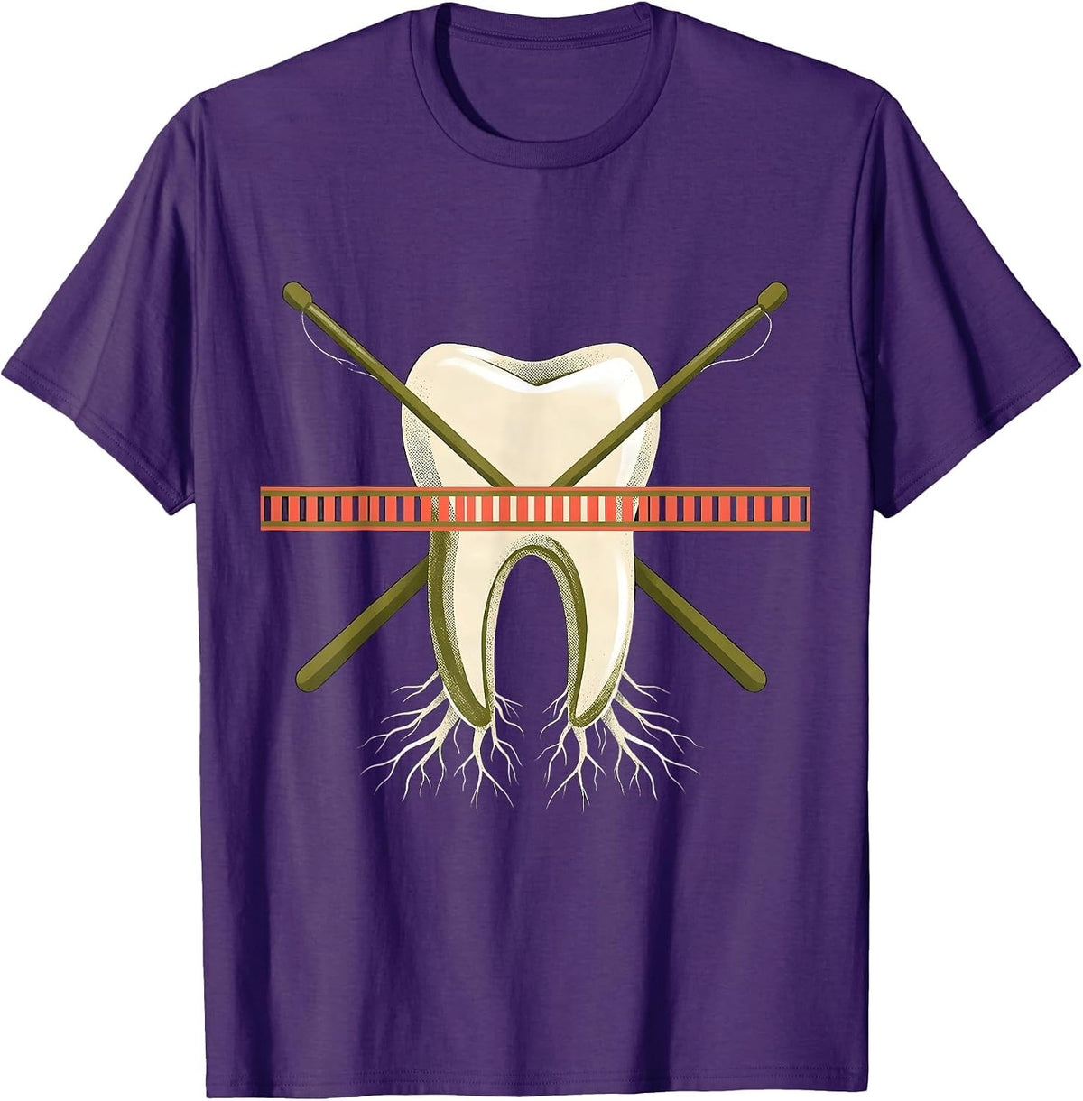 Men's Midcentury Dental Floss Light Holiday Dentist Humor T-Shirt - Purple