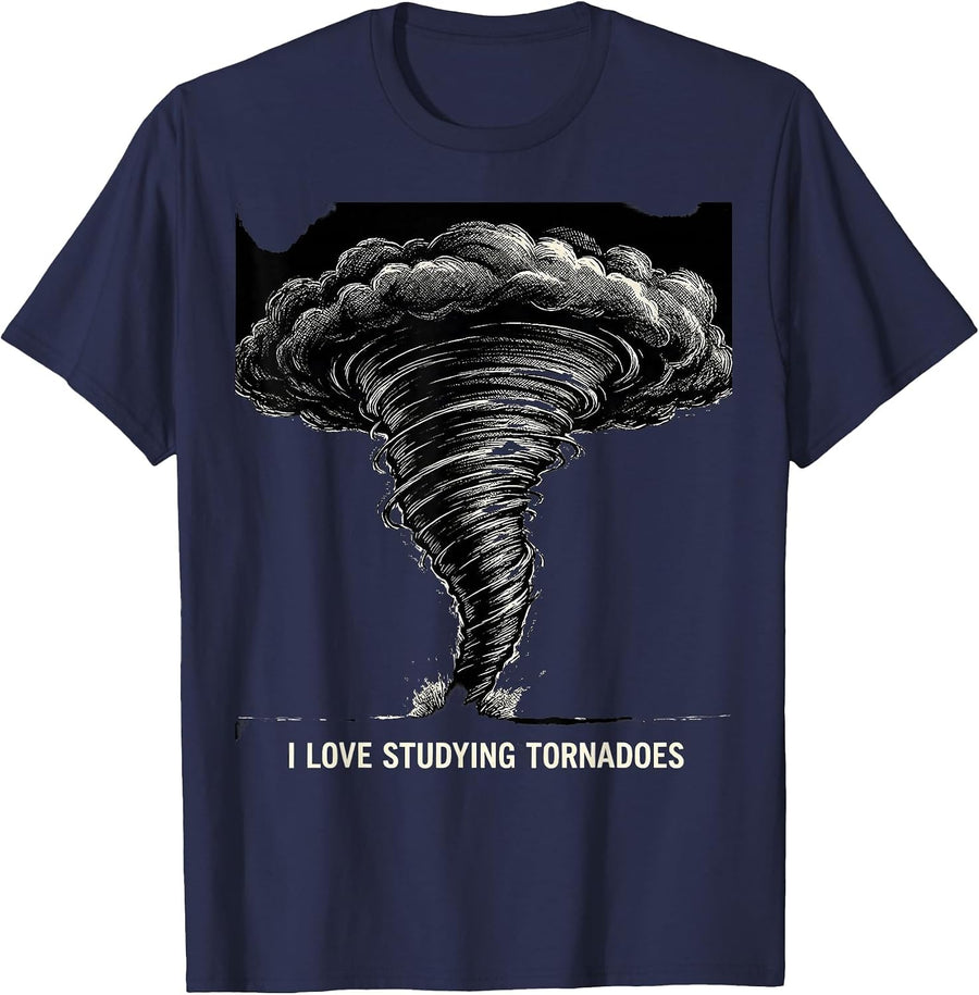 I Love Studying Tornadoes Scratchboard Storm Chaser T-Shirt - Navy Blue