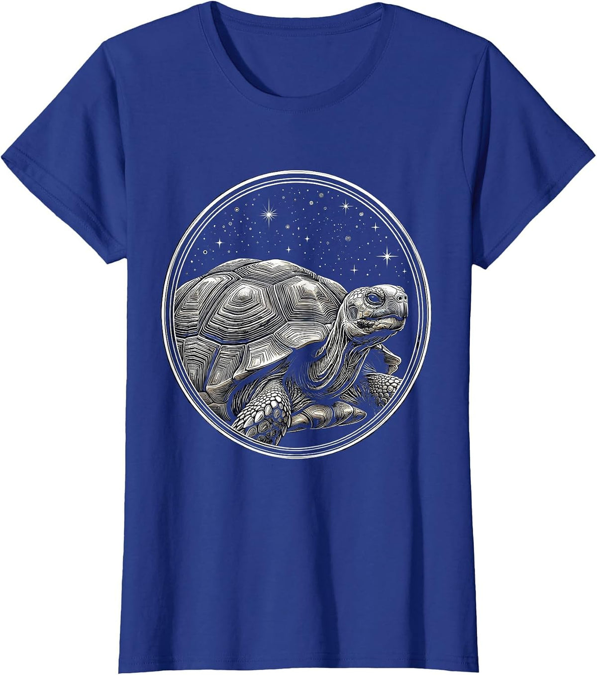Women's Ancient Tortoise Starry Night Sky Illustration T-Shirt - Royal Blue