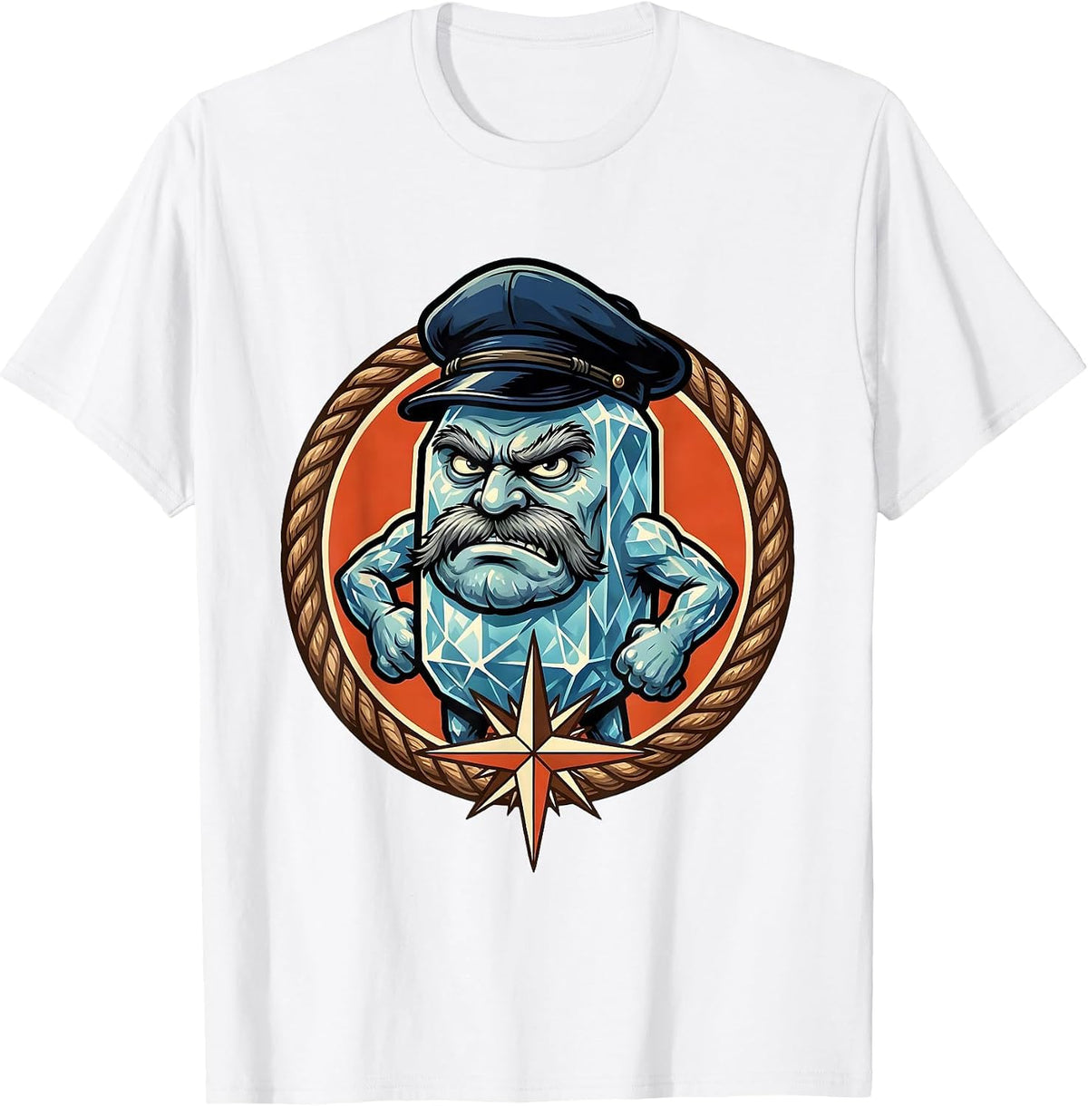 Men's Salty Sea Captain Weathered Scowl Graphic T-Shirt - White
