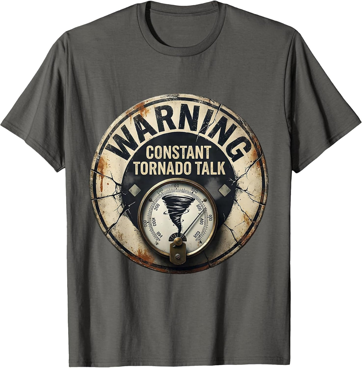 Men's Warning: Constant Tornado Talk Distressed Storm Chaser T-Shirt - Asphalt Grey