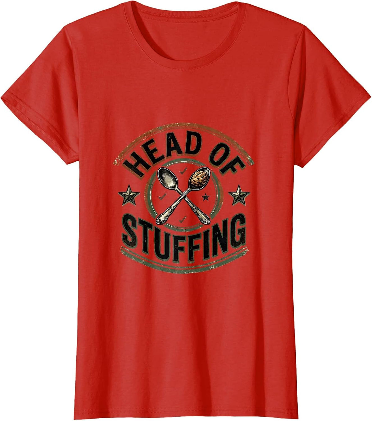 Women's Head Of Stuffing Vintage Funny Thanksgiving Turkey Family T-Shirt - Red
