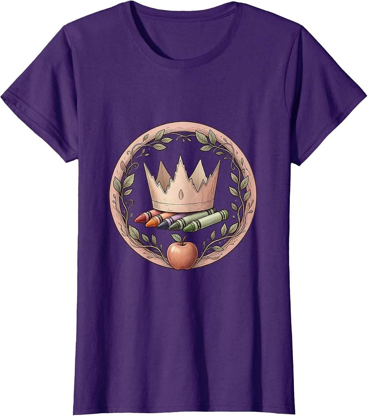 Women's Kindergarten Teacher Construction Paper Crown T-Shirt - Purple