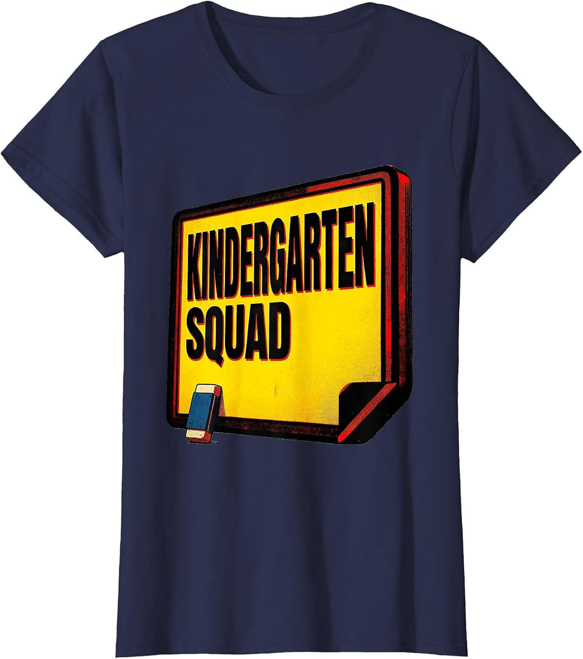 Women's Kindergarten Squad Pop Art Teacher Crew First Day of School T-Shirt - Navy Blue