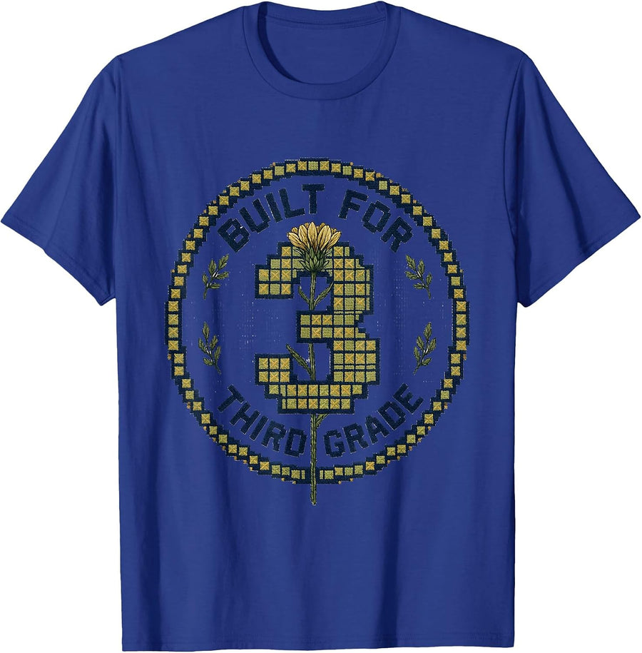 Built For Third Grade Retro Teacher Wildflower T-Shirt - Royal Blue