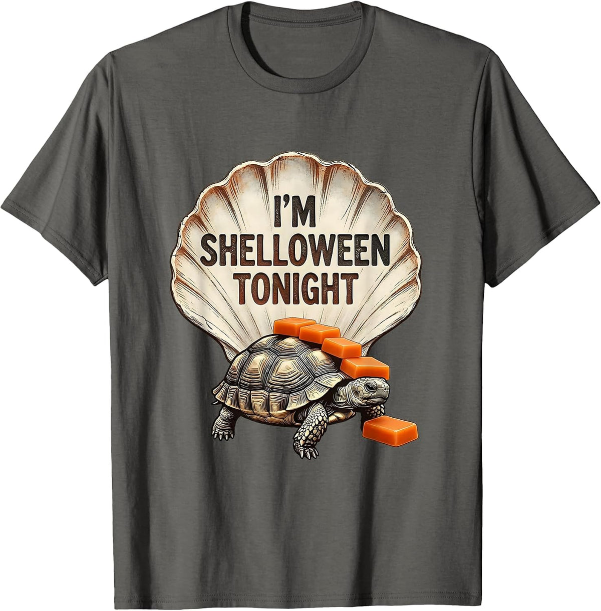 I'm Shelloween Tonight Funny Tortoise Halloween Costume Gift T-Shirt - Asphalt Grey