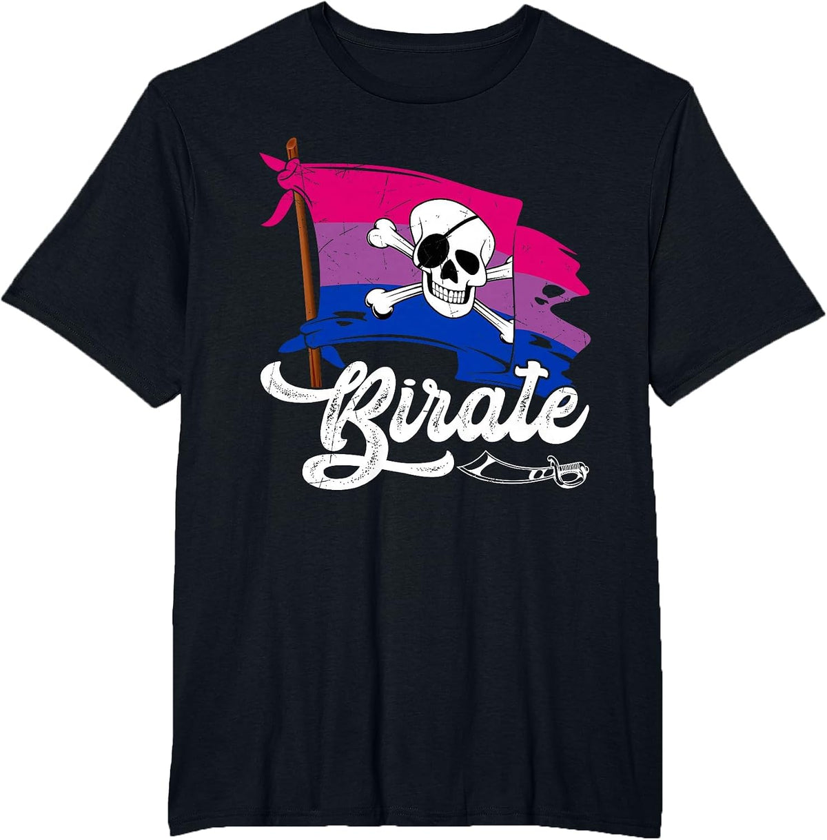 Birate Pirate Bisexual Flag Bisexuality Pride Month LGBTQ T-Shirt - Black