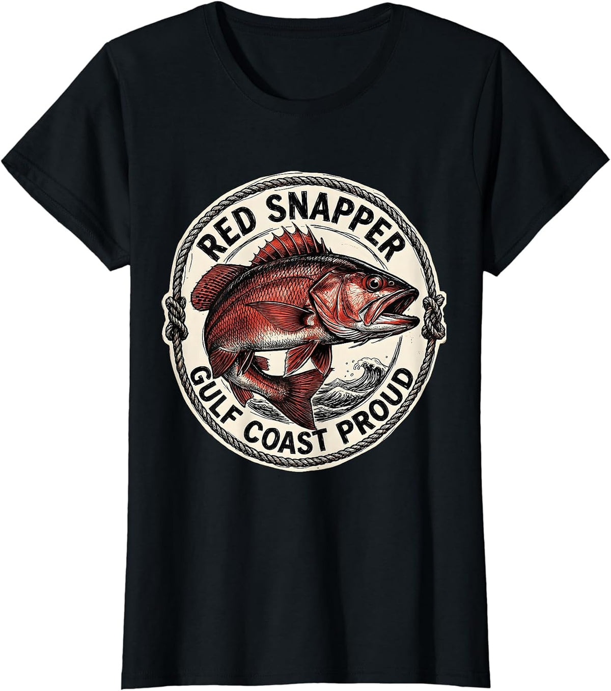 Red Snapper Gulf Coast Proud Fishing Design T-Shirt - Black